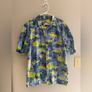 Joe Marlin Mens Short Sleeve Button Up Shirt SZ XL 100% Cotton Marlin Fish